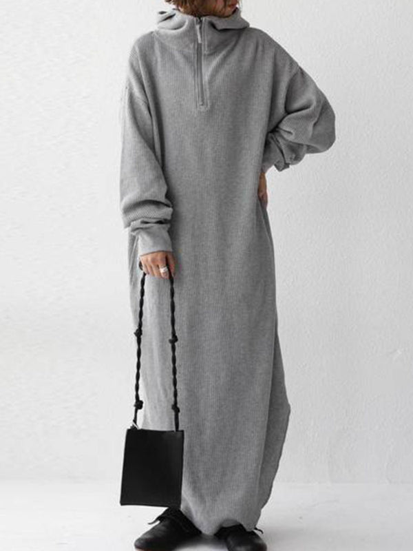 Casual Zipper Hooded Sweatshirt Dress