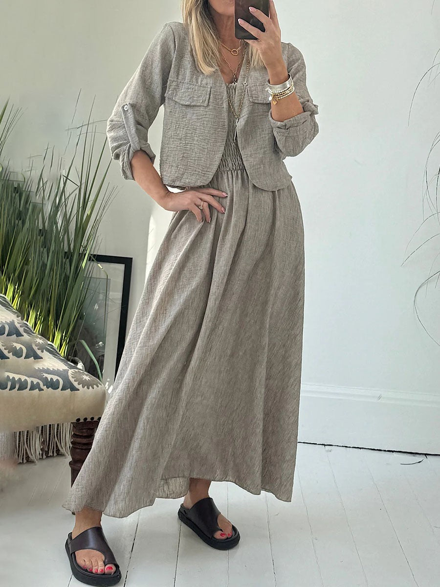 Pleated suspender dress two piece set