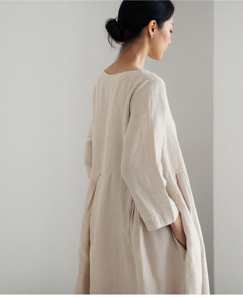 Simple Cotton Linen Style Long Sleeve Maxi Dress