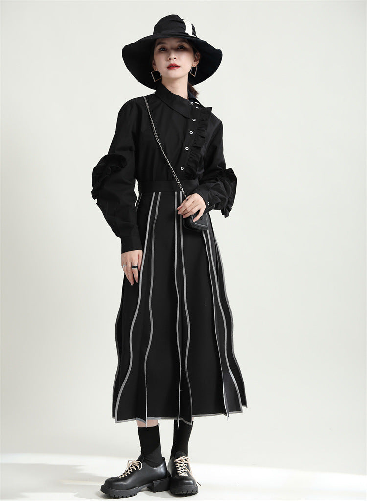 Special Asymmetric Collar Solid Color Long Sleeve Shirt