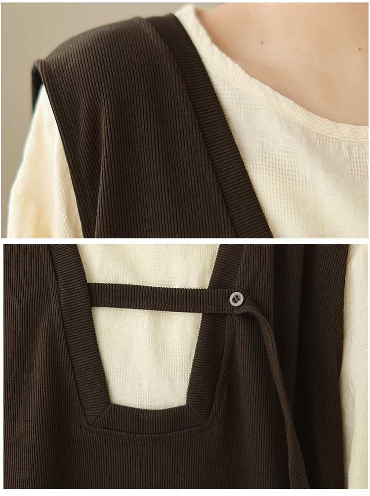 Casual Solid Color Blouse and Sleeveless Maxi Dress