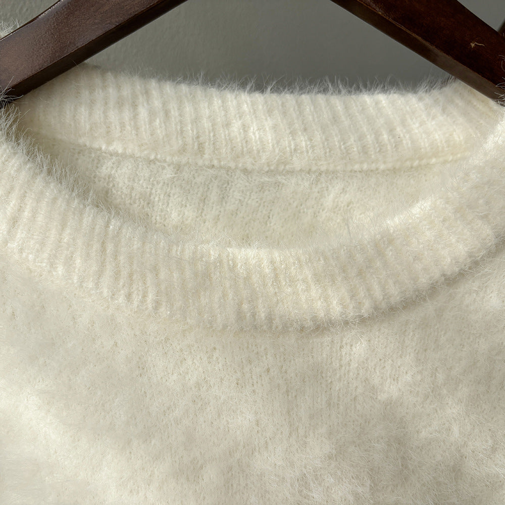 Simple Solid Color Velvet Long Sleeve Sweater