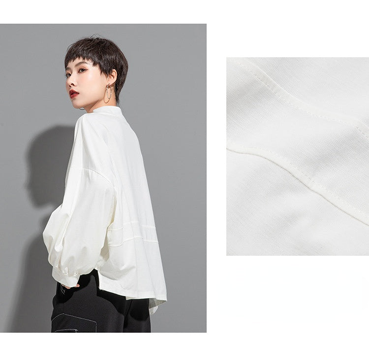 Casual Splicing Bat Sleeve Zipper T-shirt