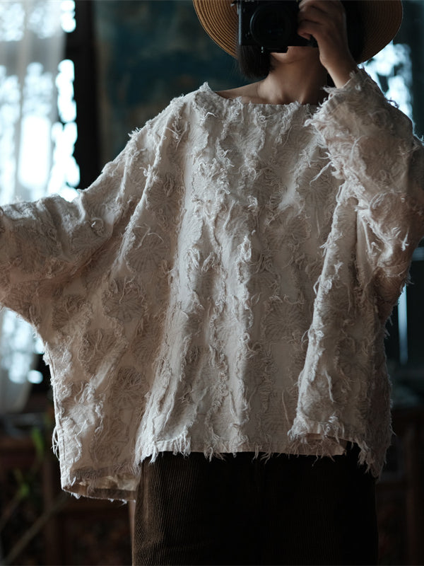 Versatile Cotton Linen Tassel Long Sleeve Blouse