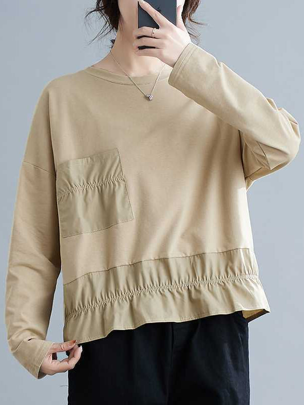 Loose Pleated Short Sleeve Blouse