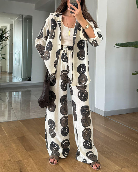 Casual Printed Shirt & Pants Two-piece Set