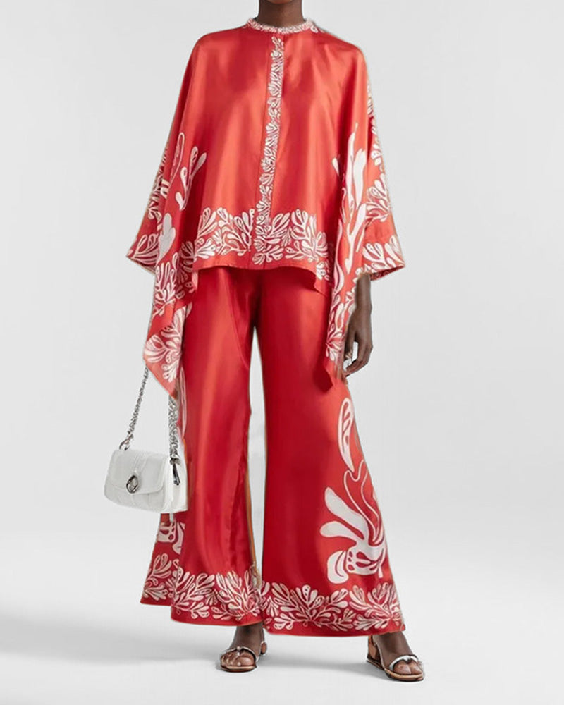 Fashion Print Loose Shirt Trousers Set