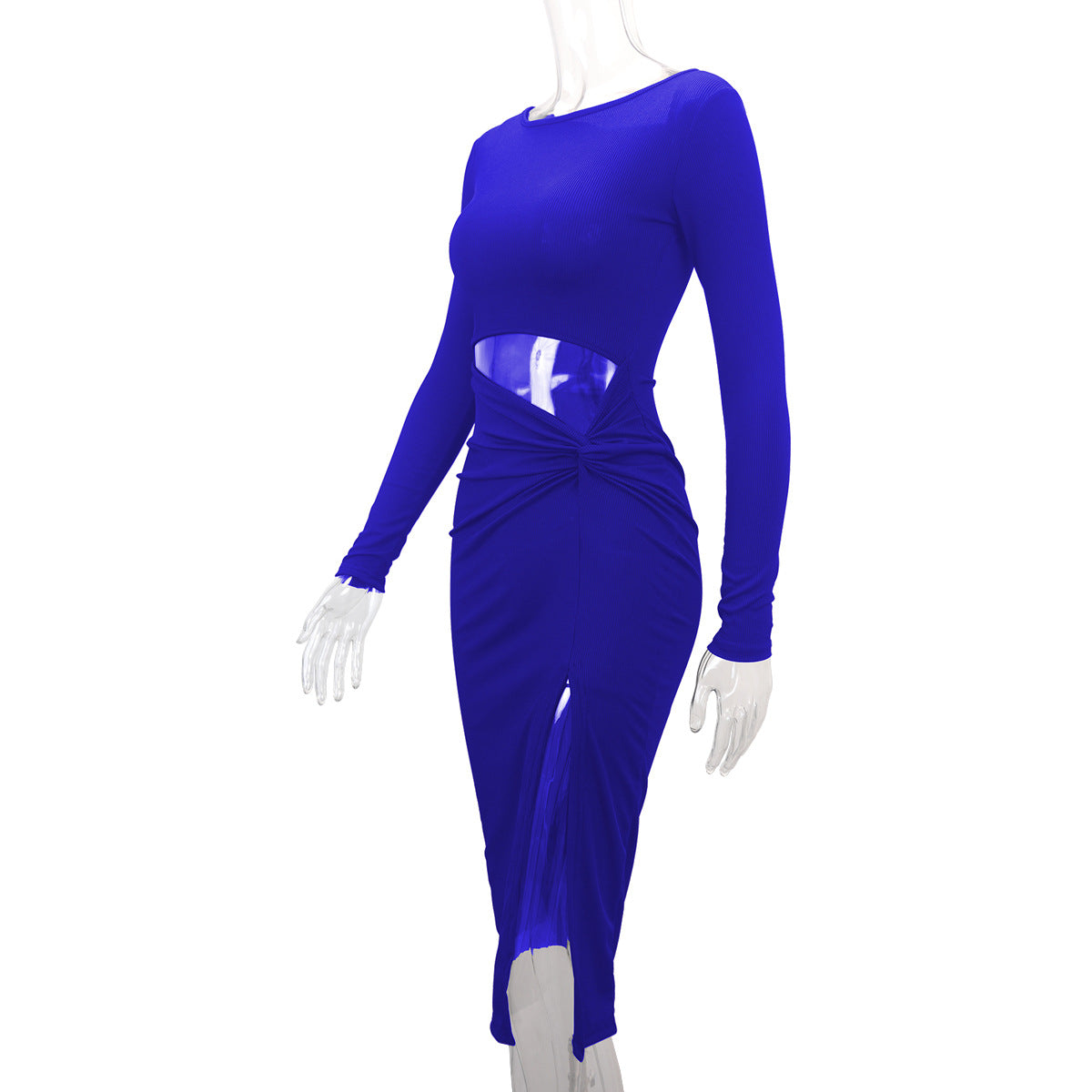 Women's clothing sexy stripes hollow out split long dress