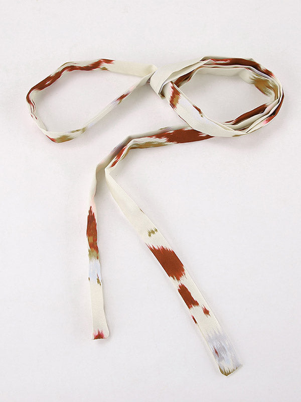 Long Sleeves Lace-Up Printed Lapel Blouse + High Waisted Elasticity Pants Two Pieces Set