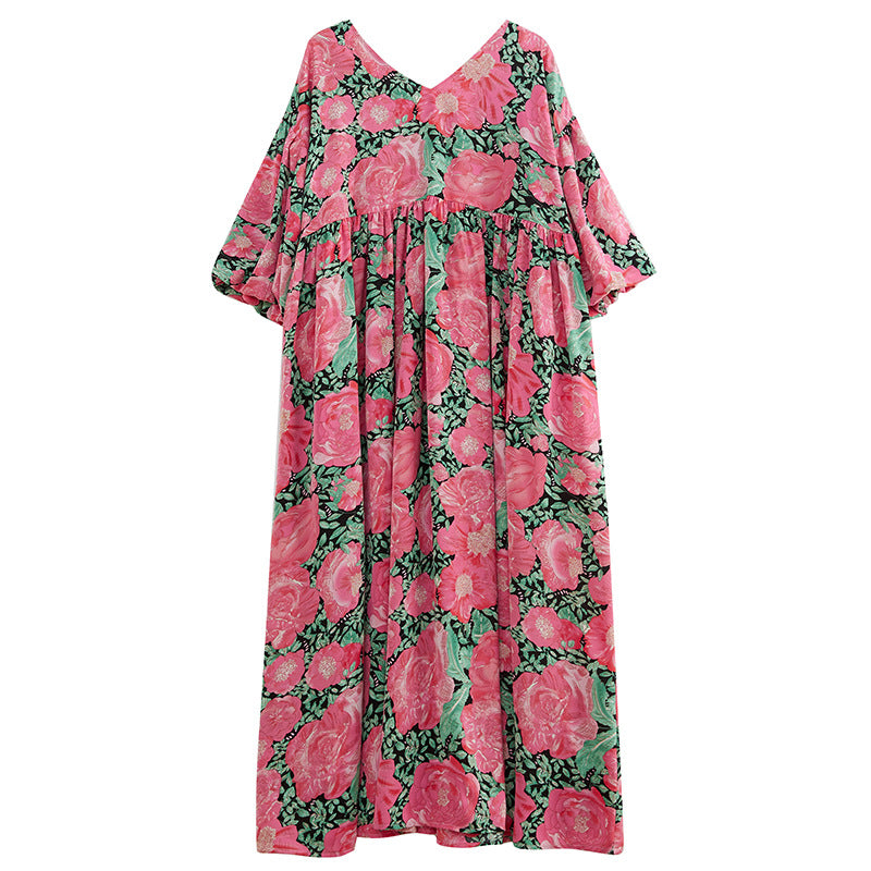 Literary Print Round Neck Short Sleeve Midi Dress