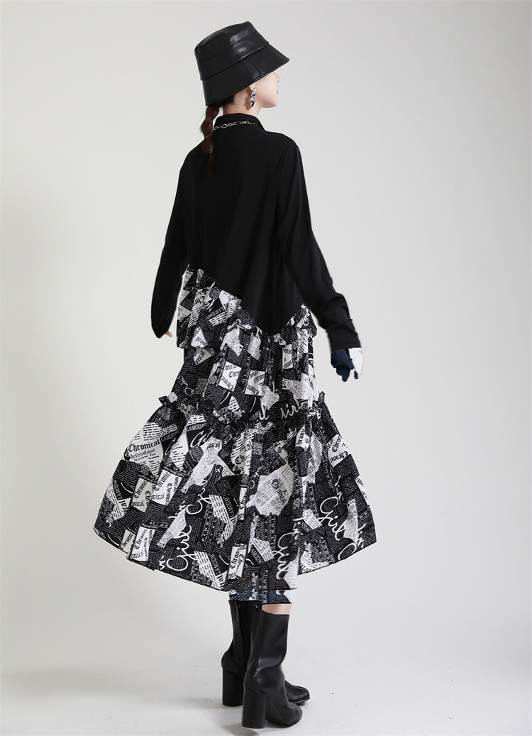 Irregular Splicing Long Sleeve Midi Dress