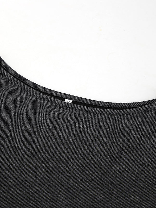 Long Sleeves Loose Solid Color Split-Side One-Shoulder T-Shirts Tops