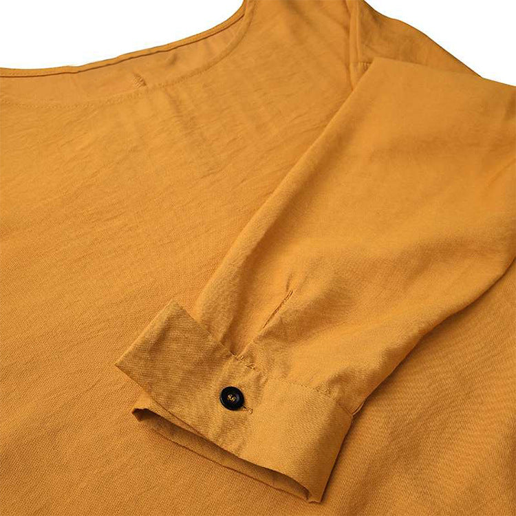 Simple Solid Color Long Sleeve Round Neck Midi Dress