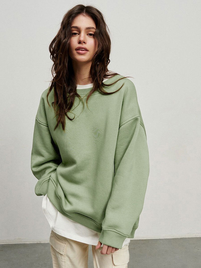 Round neck loose sweatshirt women's autumn winter Street solid color Oversize polar fleece pullover top
