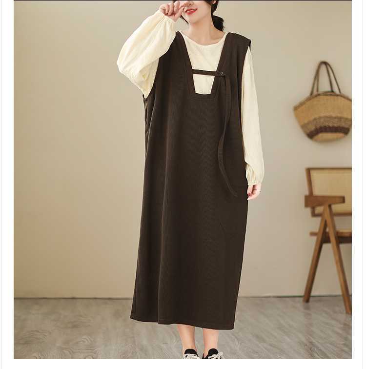 Casual Solid Color Blouse and Sleeveless Maxi Dress