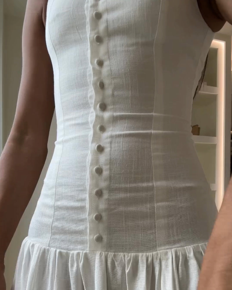 Elegant Sleeveless Button Dress