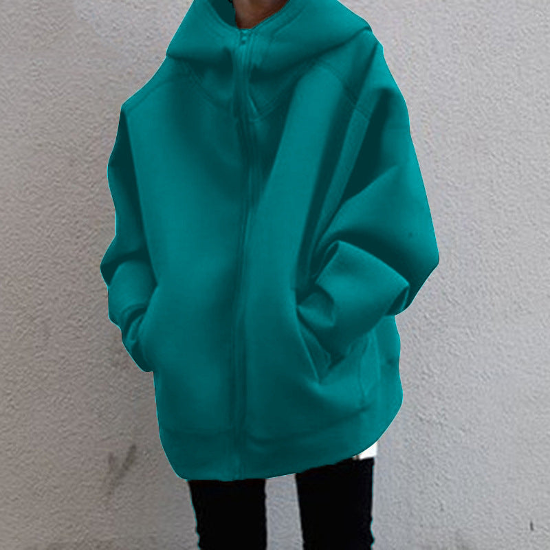 Simple Zipper Hooded Long Sleeve Sweatshirt