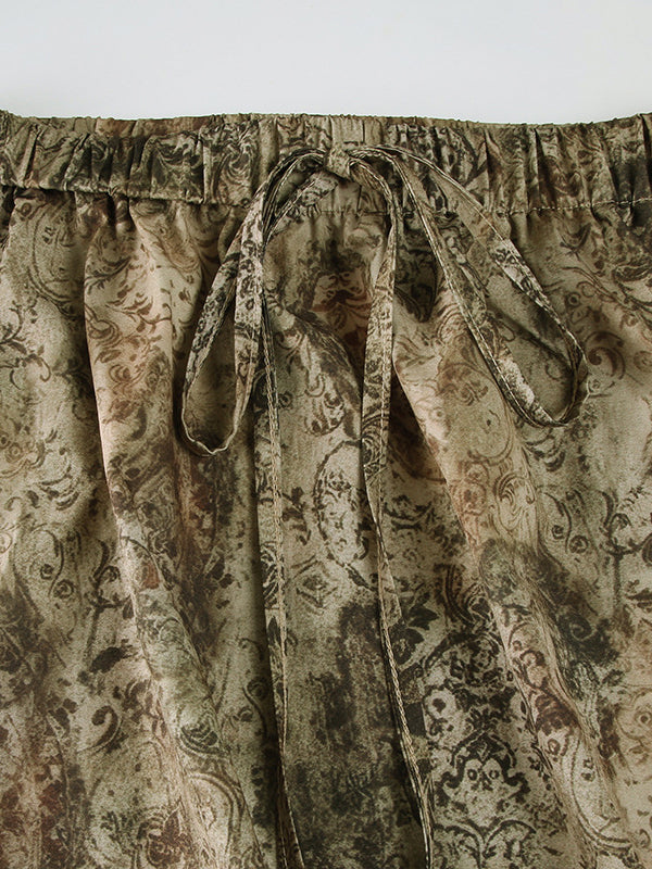 High Waisted Loose Contrast Color Elasticity Pleated Split-Joint Skirts Bottoms