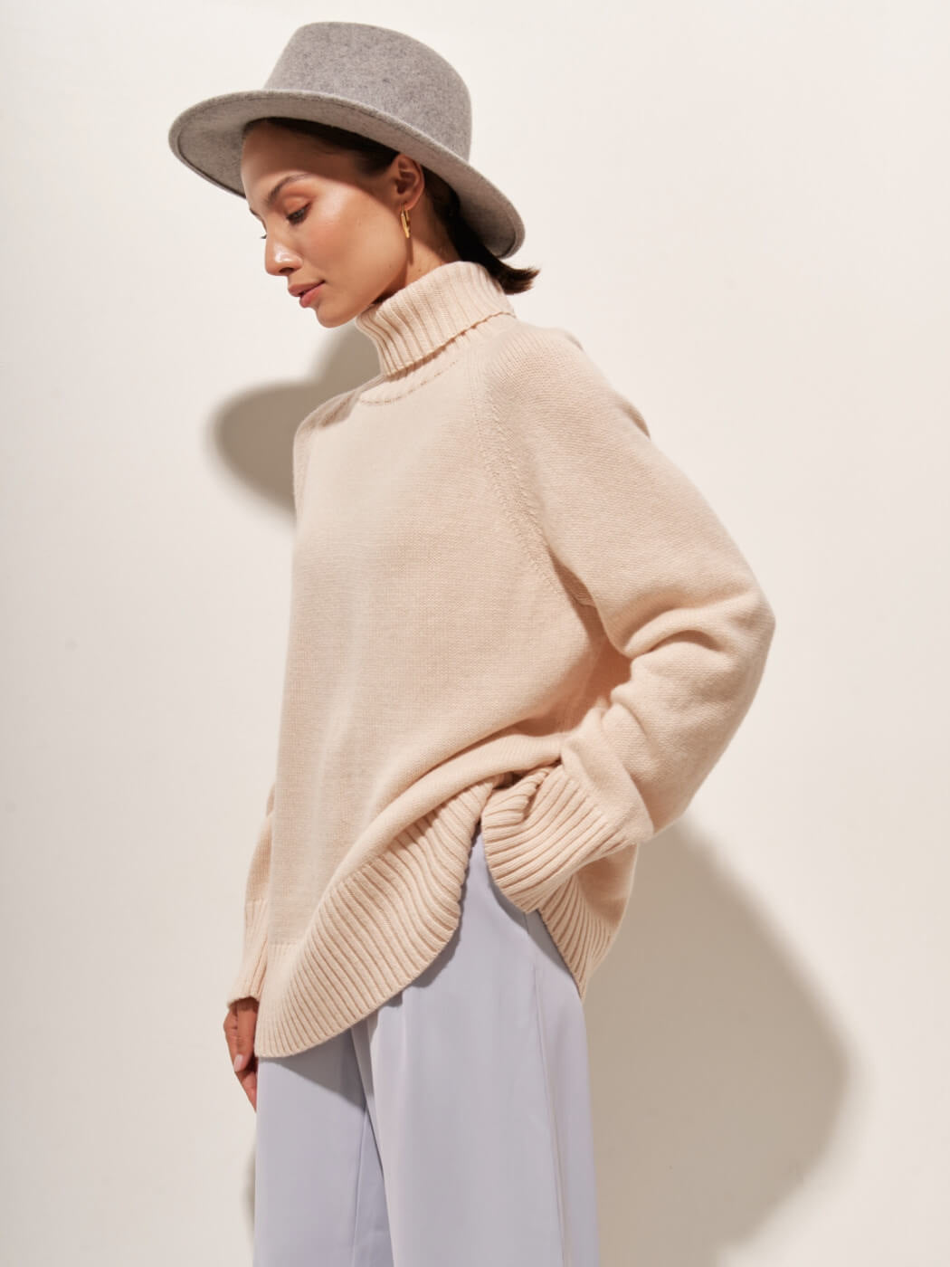 Turtleneck sweater autumn and winter elegant commuter solid color raglan sleeve women's knitted blouse