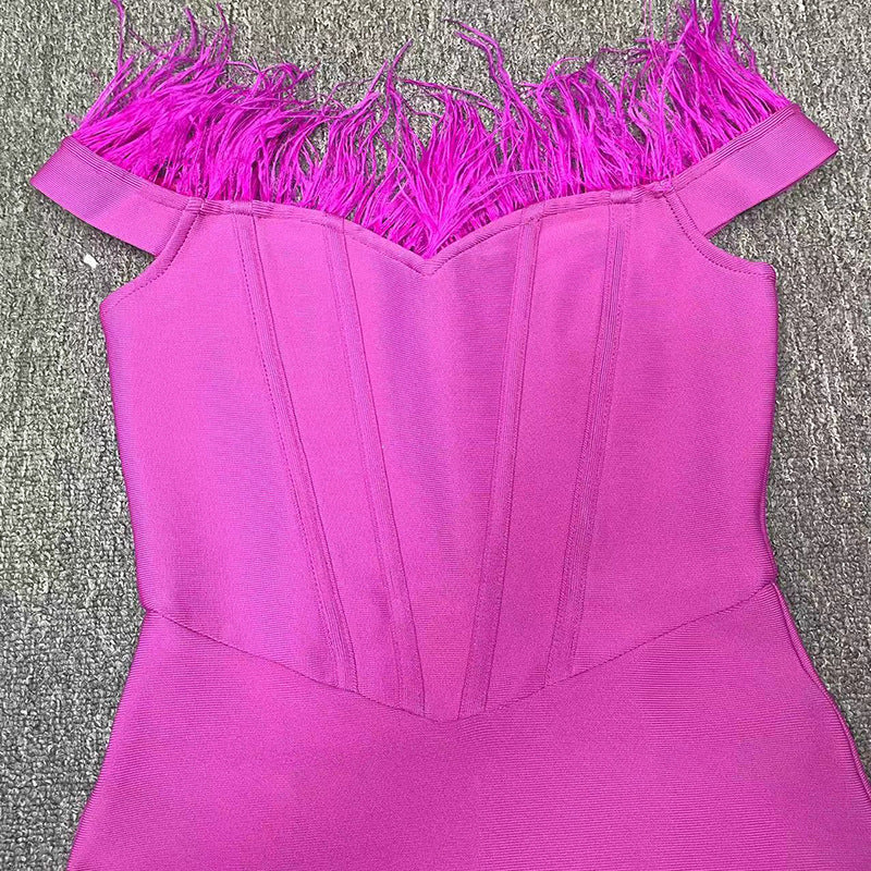 Fashion New bandage women's sexy tube top package hip slimming dress feather senior Fishbone evening dress