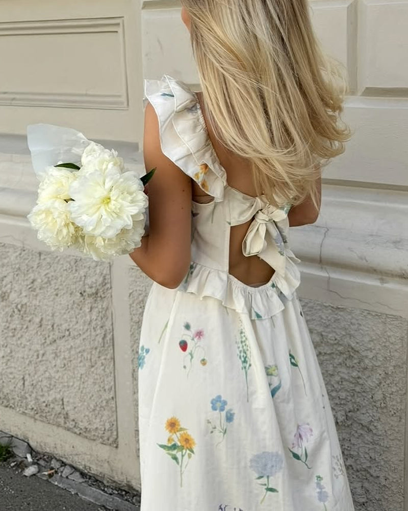 Casual V-neck Flower Dress