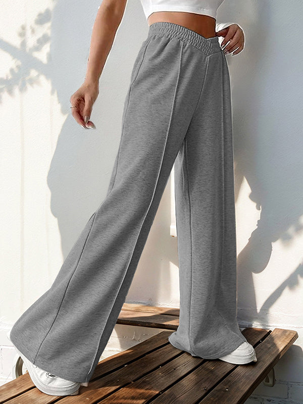 High Waisted Loose Elasticity Solid Color Pants Trousers