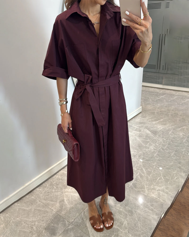 Casual Solid Lapel Dress
