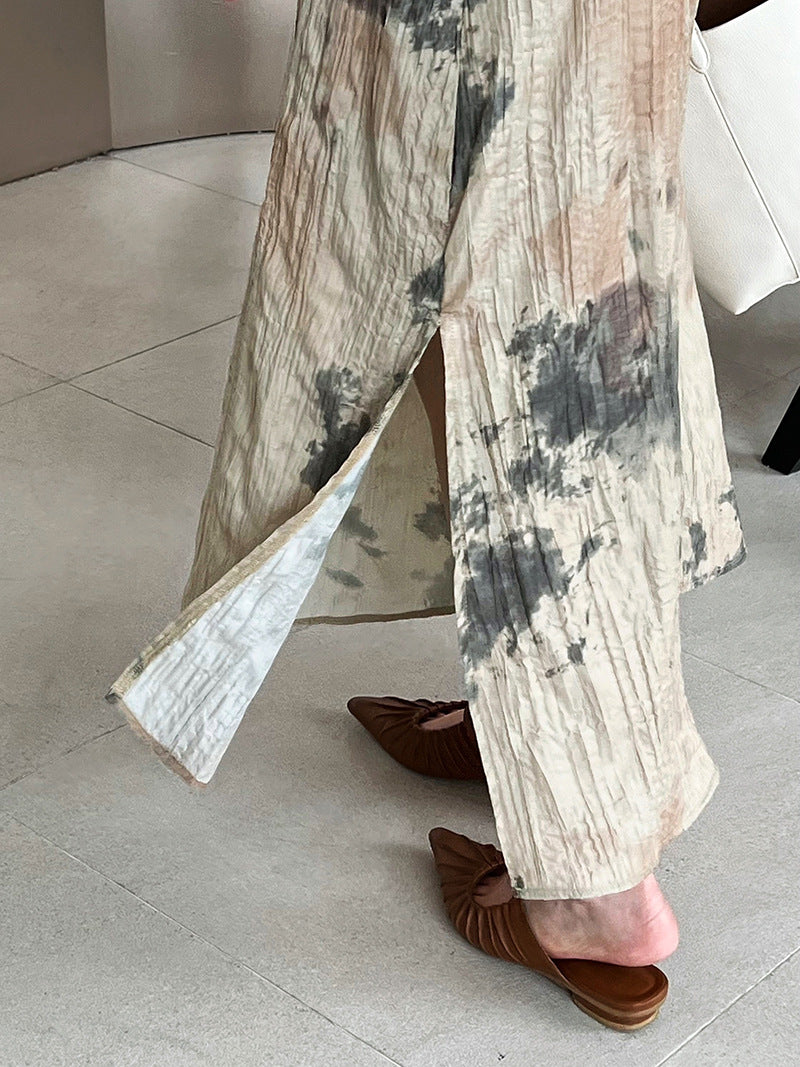 Classic Ink Painting Dye Sleeveless Midi Dress