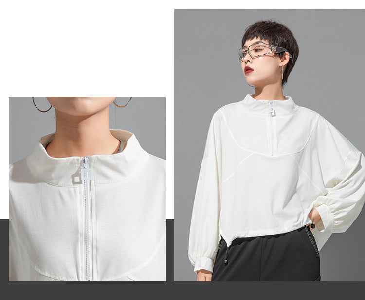 Casual Splicing Bat Sleeve Zipper T-shirt