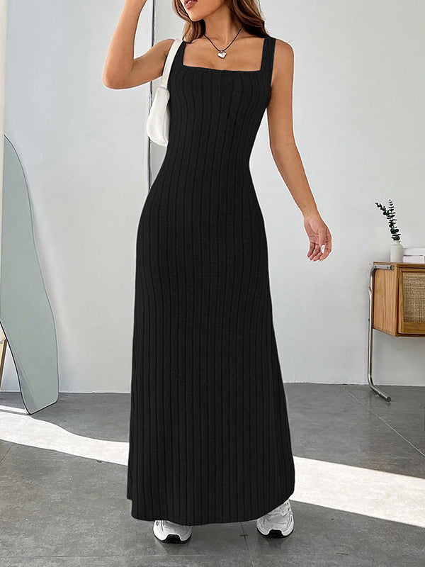 A-Line Loose Solid Color Spaghetti-Neck Maxi Dresses