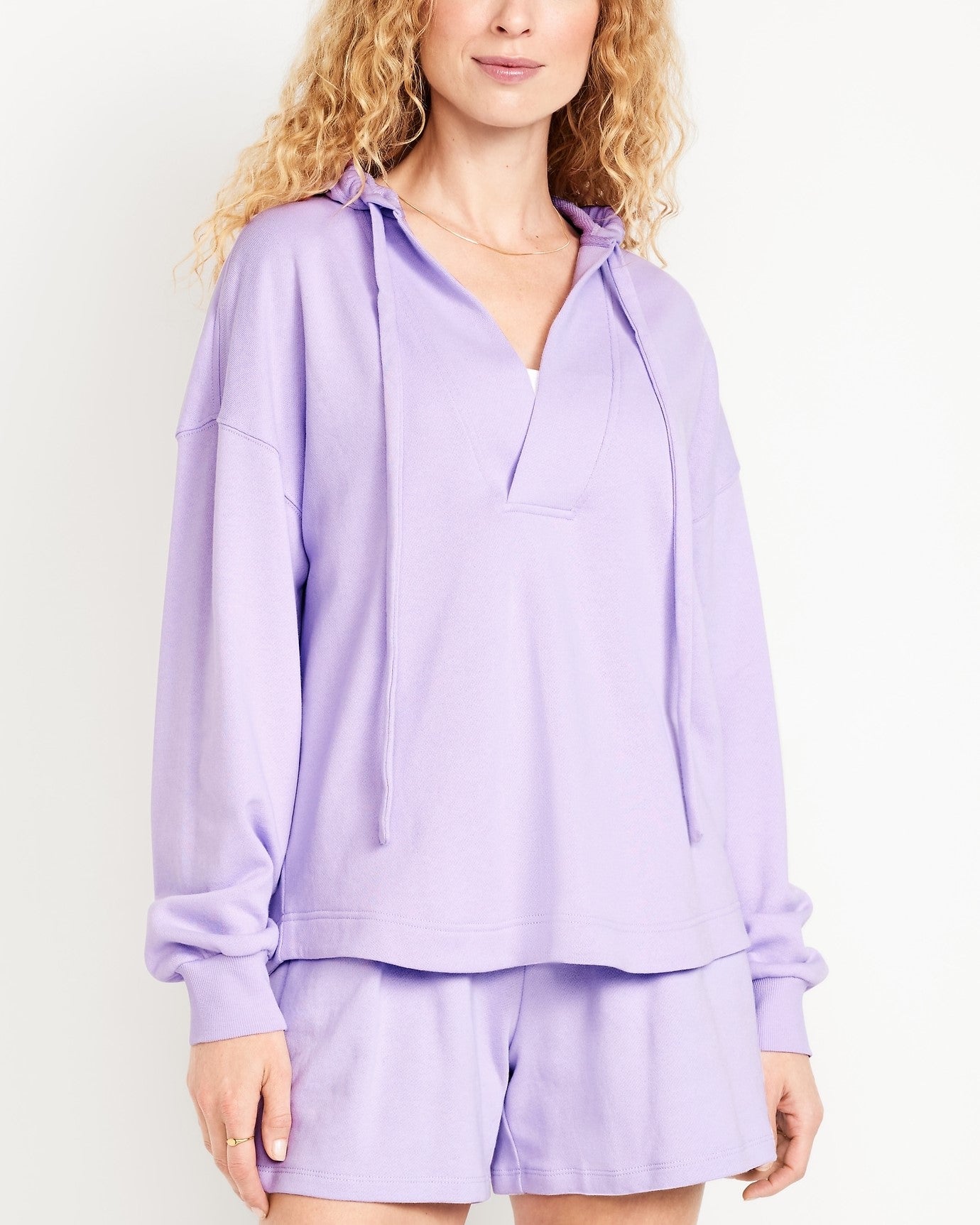 Oversized Drawstring V-Neck Hoodie Shorts Two-Piece Set With Pockets (Buy 2 Free Shipping)