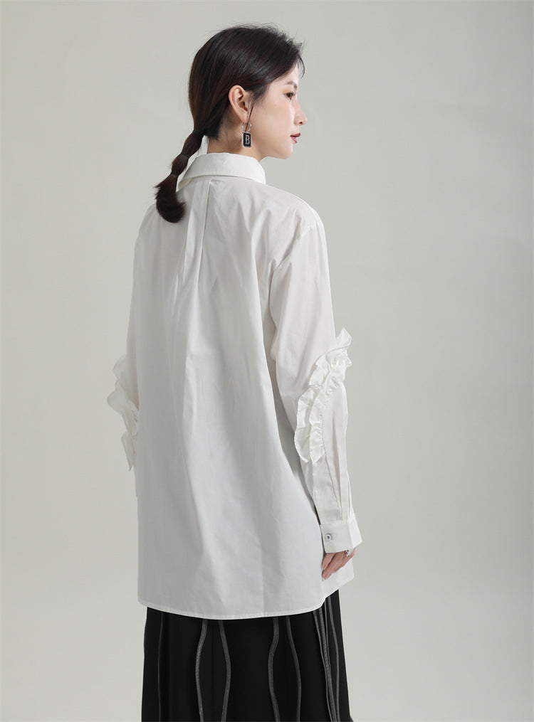 Special Asymmetric Collar Solid Color Long Sleeve Shirt