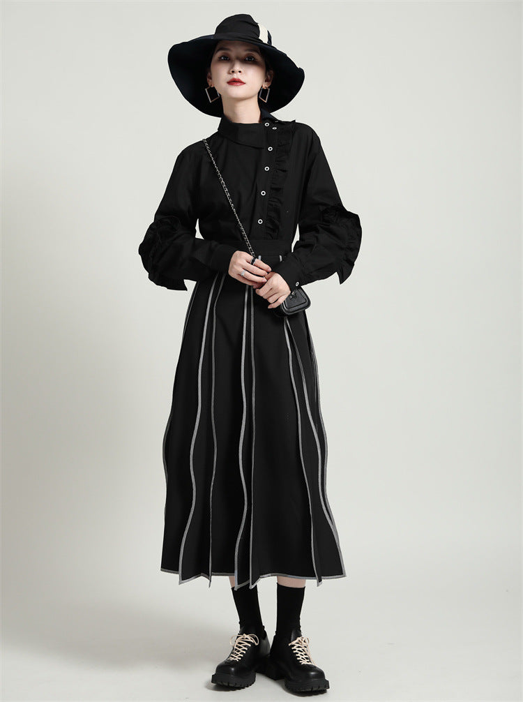 Special Asymmetric Collar Solid Color Long Sleeve Shirt