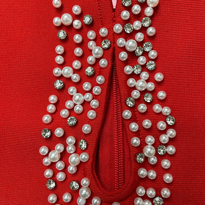 Bandage women's sexy hollow-out camisole tassel rhinestone waist dress evening dress