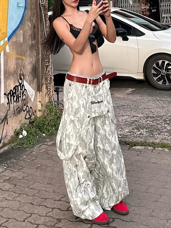 Loose Wide Leg Contrast Color No Belt Pants Trousers