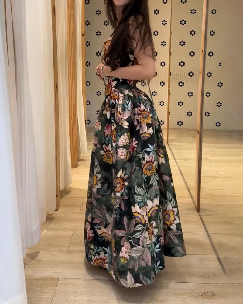 Elegant Floral Print Sling Dress