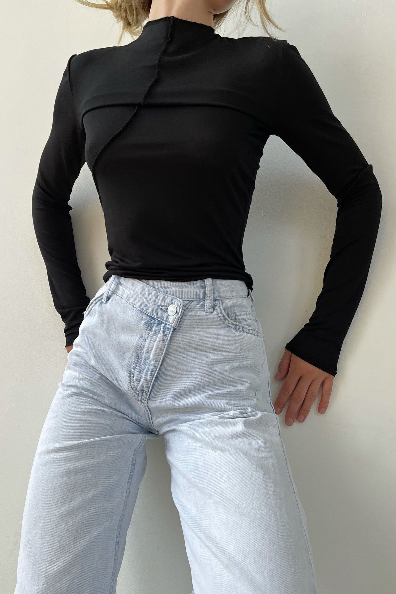 Half turtleneck bottoming shirt spring and autumn bevel design slim fit inner wear long sleeve pullover T-shirt