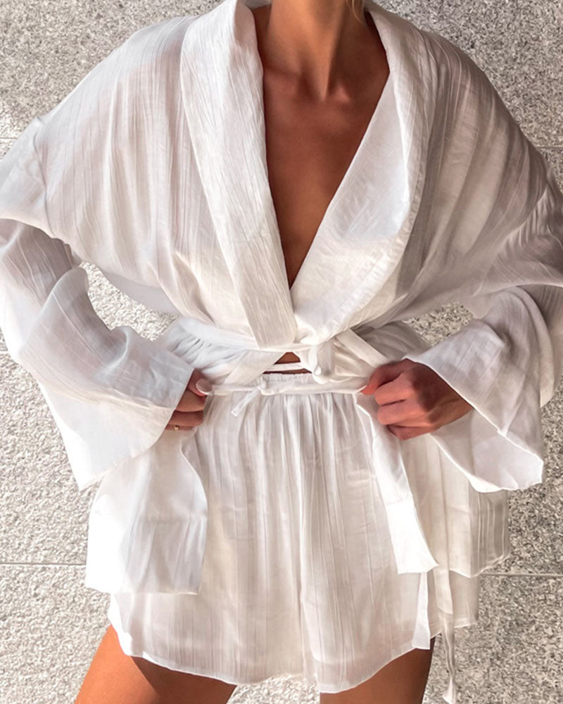 French lace-up loose casual two-piece set