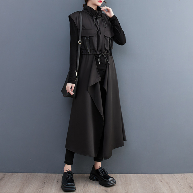 Loose Sleeveless Solid Color Spliced Vest Cardigan