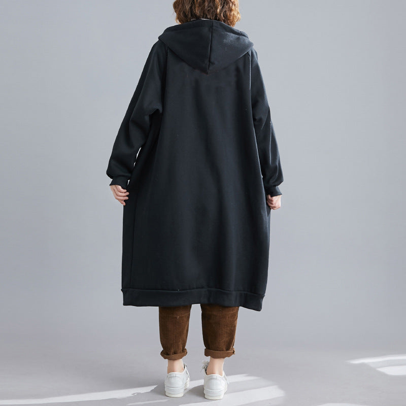 Casual Loose Solid Color Hooded Coat