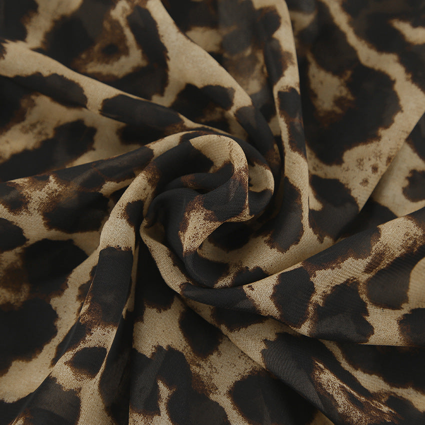 Fashion Leopard Print Long Sleeve Shirt & Shorts Two-Piece Set