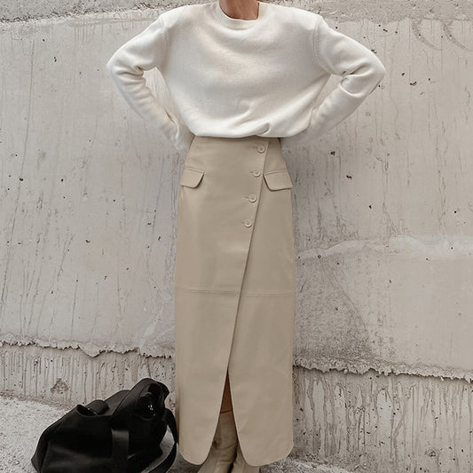 Stylish Asymmetrical Design Leather Skirt