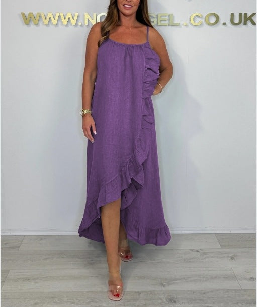 Solid Color  High Low -Desigh Ruffled Dress