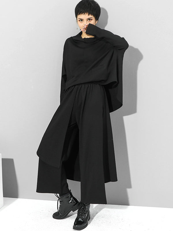 Irregularity Elastic Waist Wide Leg Solid Color Pants