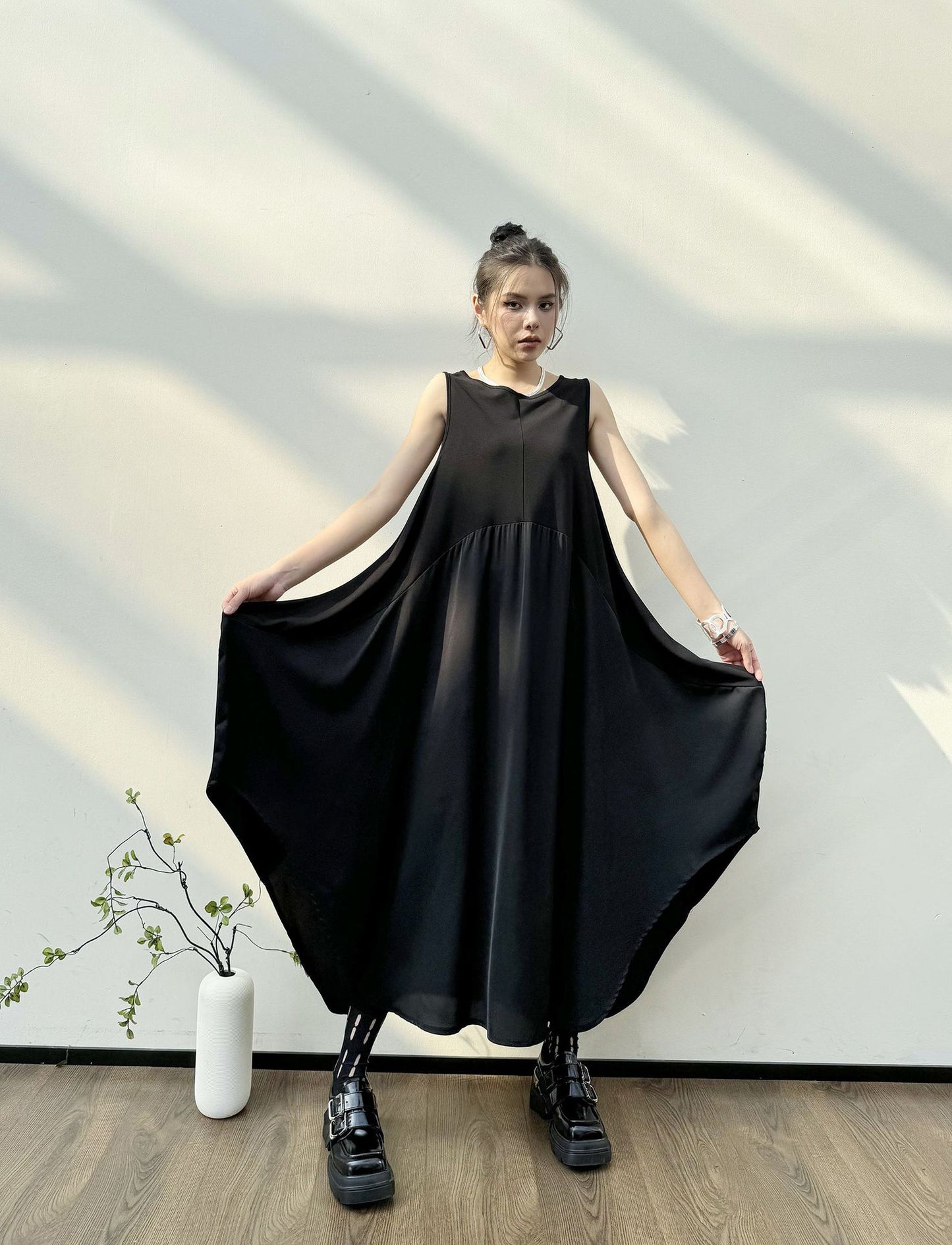 Dark Style Splicing Sleeveless Maxi Dress