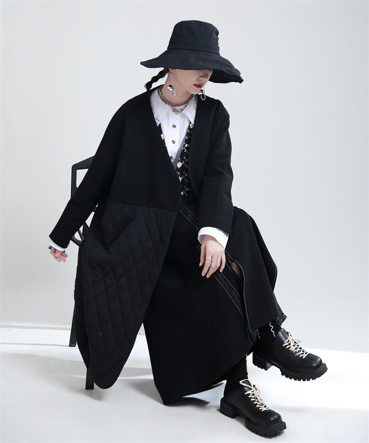 Niche Design Splicing V-Neck Cotton Coat