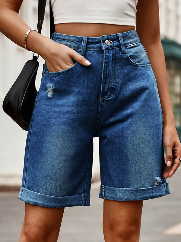 High Waisted Loose Buttoned Pockets Jean Pants Bottoms Shorts Bottoms