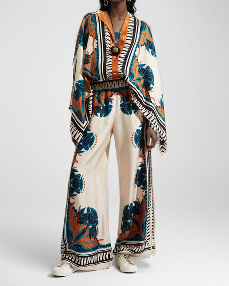 Fashion Print Loose Shirt Trousers Set