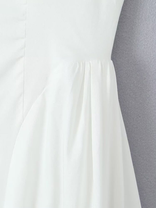 A-Line Loose No Belt Pleated Solid Color Zipper Round-Neck Midi Dresses