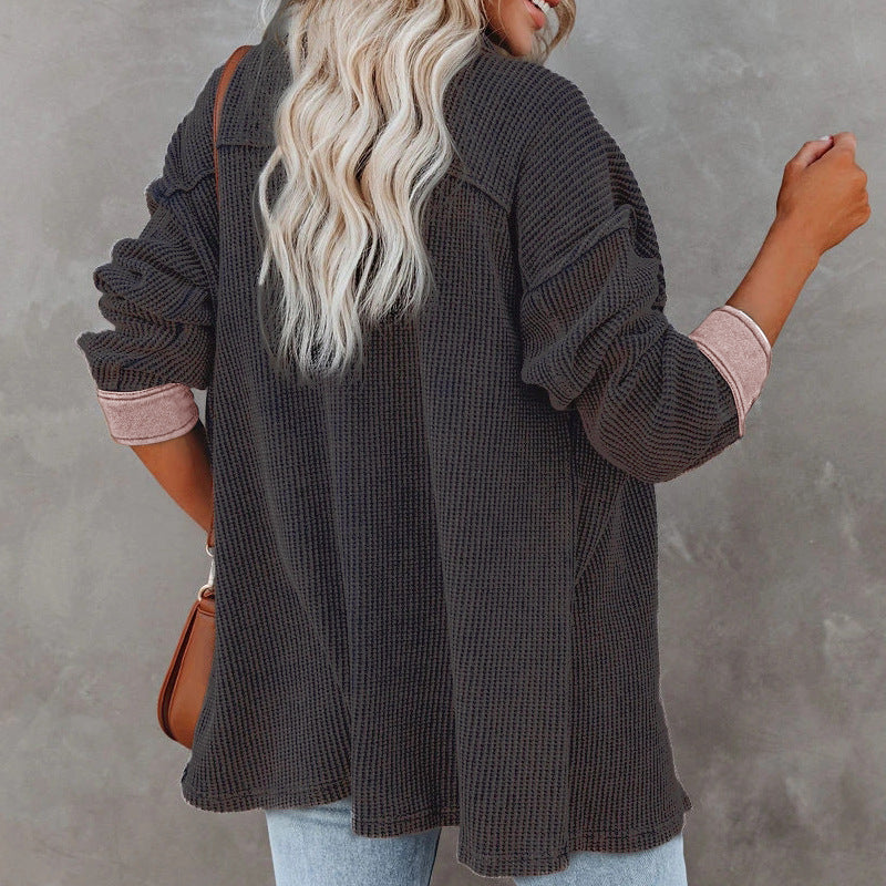 Loose Buttoned Striped Long Sleeve Outwear